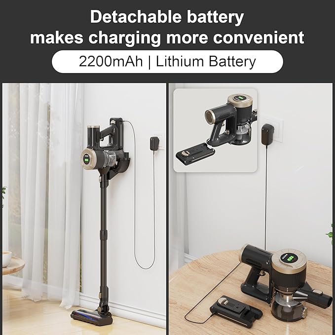 Cordless Stick Vacuum Cleaner, 30KPa Handheld 2200mAh Rechargeable Battery Lightweight Small Vac Electirc Broom, 40Mins Runtime for Home Hard Floor Carpet Pet Hair Cleaning, LED Screen