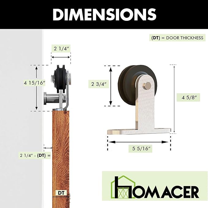 Homacer Brushed Nickel Non-Bypass Sliding Barn Door Hardware Kit, for One/Single Door, 8ft Long Flat Track, T-Shape Design Roller, Heavy Duty, for Interior & Exterior Use