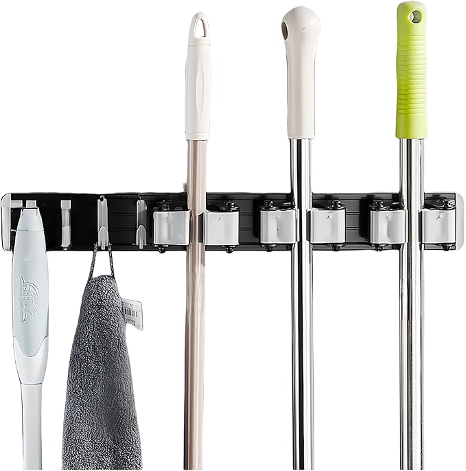 Broom Hook Holder Wall Mount Mop Organizer Holder Space Aluminum Storage Hook Kitchen Bathroom Organization Accessories