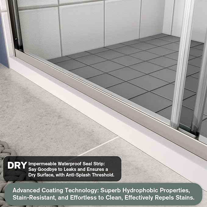 Bypass Glass Shower Door 56-60" W x 70" H with 1/4" Clear SGCC Tempered Glass, Semi-Frameless Double Sliding Shower Door, Easy to Clean, Easy to Install, Chrome