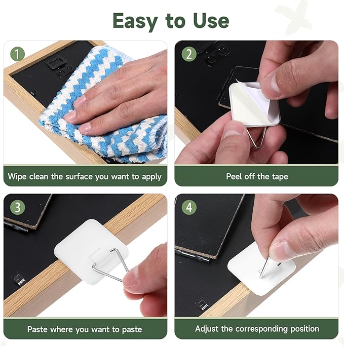 30 Pack Adhesive Picture Hanger Picture Hanging Hooks Without Nails Invisible Adhesive Wall Hangers Plastic Sticky Picture Hangers for Photo Frame Foamboard Plate Wall Art Decor
