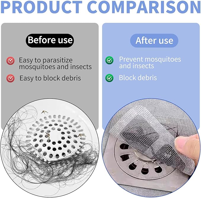 50 Pack Disposable Shower Drain Hair Catcher - 4x4in Mesh Stickers, Drain Hair Catcher for Bathroom, Bathtub, Kitchen Sink, Laundry - Traps Human & Pet Hair, Disposable Mesh Drain Cover