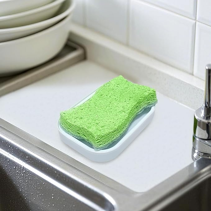Double Layer Draining Soap Dish, Plastic Dishwashing Sponge Soap Holder for Kitchen, Bathroom, and Washstand (Light Blue)