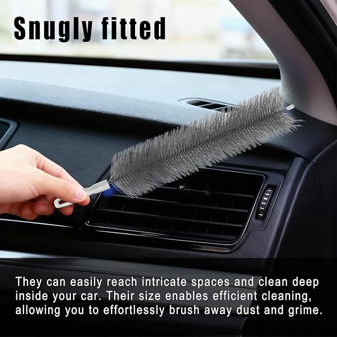 2 PCS Fan Cleaner Brush, Cobweb Duster Bendable Fan Duster, Plastic Dust Cleaner Reusable Head Ceiling Brush Microfiber Dirt Remover for AC Radiator Car Vents Blinds Shutters Window (Gray)