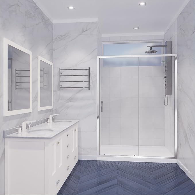 ANZZI 72 x 48 inch Framed Shower Door in Polished Chrome | Halberd Water Repellent Glass Shower Door with Seal Strip Parts | Easy Glide Rollers Sliding Shower Door | SD-AZ052-01CH