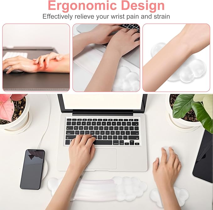 MOSISO Gel Keyboard Wrist Rest&Wrist Support for Mouse, Curved Ergonomic Keyboard Pad Soft Cooling Gel Pain Relief Easy Typing Pad with Non-Slip for Computer Laptop Home/Office, Transparent Clouds