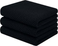 Homaxy 100% Cotton Waffle Weave Kitchen Towels, 3-Pack Ultra Soft Absorbent Dish Towels, Quick Drying Cleaning Towels, 13 x 28 Inches, Black