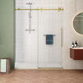 Sunrosa Frameless Shower Door, 44-48" W x 76" H Sliding Shower Door with Handle, Glass Shower Door with 5/16" (8 mm) Clear SGCC Tempered Glass, Brushed Gold