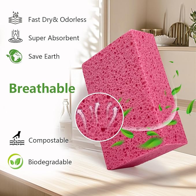 Car Wash Sponges, 3 Pack Extra Thick Large Cleaning Sponge Multi-Purpose for Bathroom Kitchen Bike Boat, Large Size Sponges 4'' X 6'' (Pink)