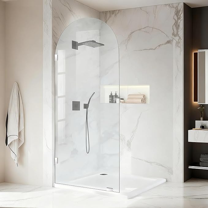 36" W ×78" H Shower Glass Panel, Glass Shower Door Single Panel with Clamps, 3/8"(10mm) Thick Clear Tempered Frameless Shower Door in Chrome