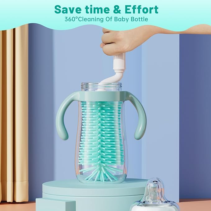 Bottle Brush Set,Travel Bottle Cleaner Kit with Baby Bottle Brush,UV Light,Straw Brush,Nipple Brush,Bottle Drying Rack for Home and Travel