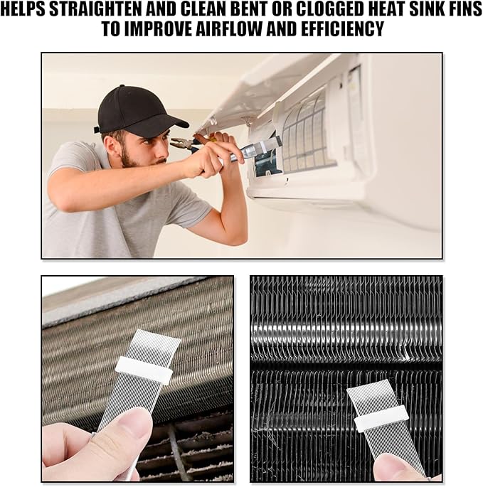 2pcs Air Conditioner Condenser Cleaning Tools, Double-Sided AC Evaporator Coil Fin Cleaning Brush & Stainless Steel AC Fin Comb for HVAC System Refrigerator Evaporator Radiator Condenser