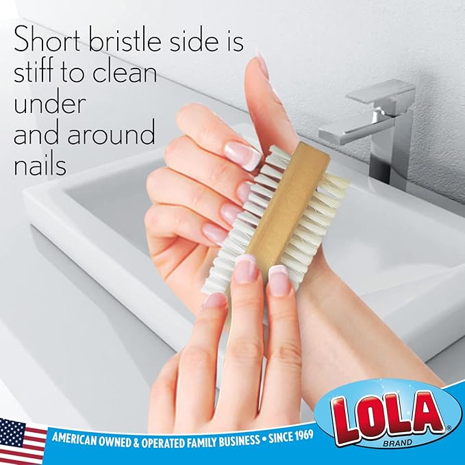 LOLA Classic Hand & Nail Wood Brush, 300 Pack, Heavy Duty 2 Sided Soft & Stiff Bristles, Cleans Hands, Fingernails, Feet & Toenails