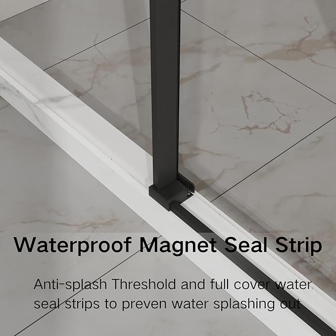 Frameless Shower Door 48" W x 72" H, 1/4" Clear Tempered Glass, Sliding Design, Reversible Installation, Matte Black Finish, Space-Saving Glass Shower Door for Small Bathrooms