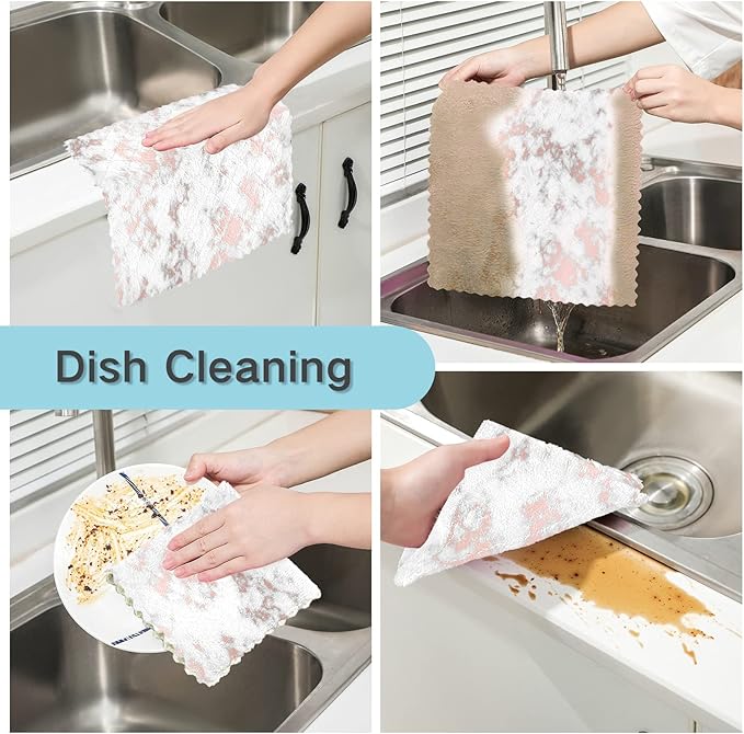 ALAZA Dish Towels Kitchen Cleaning Cloths Marble with Rose Gold Dish Cloths Super Absorbent Kitchen Towels Lint Free Bar Tea Soft Towel Kitchen Accessories Set of 6,11"x11"