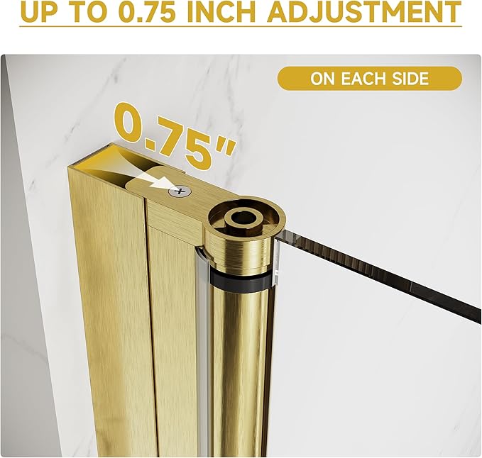 Glass Shower Door 33.5-35" W x 72" H, UCALAFEE Frameless Pivot Shower Door with 1/4" (6mm) SGCC Clear Tempered Glass, Waterproof Seal, Easy Clean & Anti-Fog Coating, Reversible Design, Brushed Gold