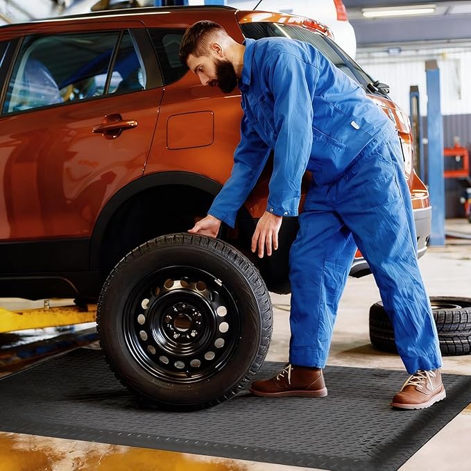 2 x 7 FT Anti Fatigue Mats Industrial 15/16 Inch Thick Soft Sponge Ergonomic Mat Durable Heavy Duty Diamond Plate for Standing Non Slip Industrial Grade Floor Mat for Leg & Back Pain (Gray)