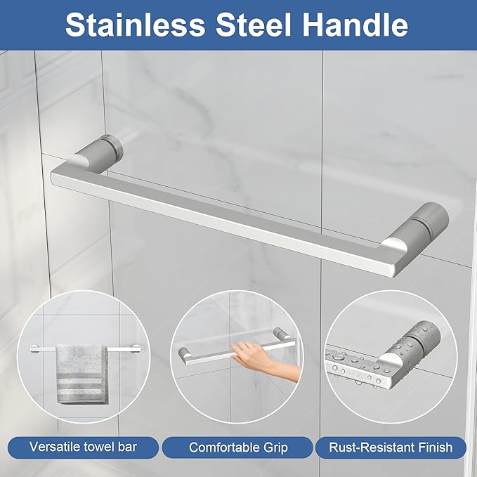 Semi Frameless Pivot Shower Door 36-42" W x 72" H, Swing Shower Glass Doors with Nano Explosion-Proof Film Tempered Glass 1/4"(6mm) Reversible Installtion, Brushed Nickel Finish