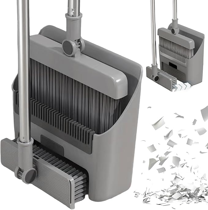 3-in-1 Broom with Dustpan Combo Set Foldable and Rotating Broom and Dustpan Set with Long Handle for Home Office School Dorm with Combo, and, and