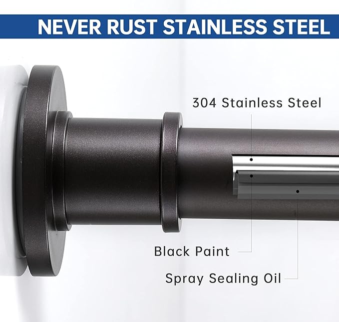 BRIOFOX Industrial Shower Curtain Rod - Rustproof Non-Slip 43-72 Inch Stainless Steel Tension Curtain Rod for Window or Bathroom, Bronze