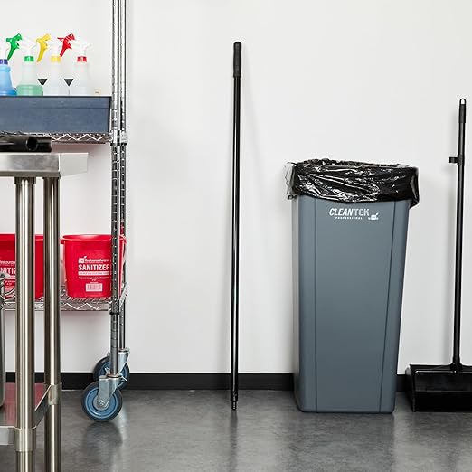 Restaurantware-BROOM HANDLE ONLY: Clean Tek Professional 48 Inch Threaded Broom Handle, 1 Angled Stick - Head Sold Separately, Ergonomic, Black Steel For Cleaning