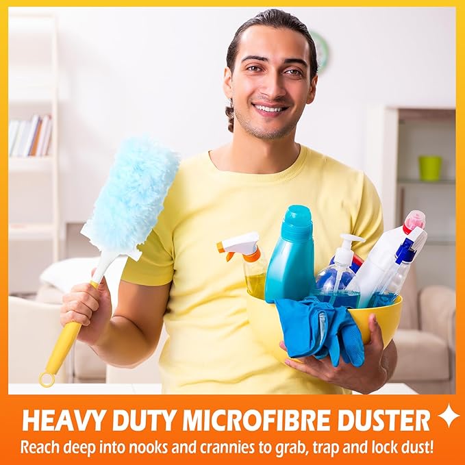 60 Pack Heavy Duty Duster Refills with 2 Handle 360 Microfibre Duster Replacement Head Disposable for Cleaning Blind Fan Furniture Electronics(Orange and Blue)