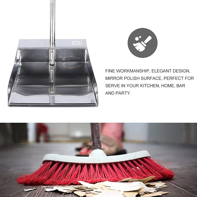 TOYANDONA Dust Pan with Handle, 30.4 inch Metal Upright Dustpan Stainless Steel Dustpan Heavy Duty Standing Dust Pan for Kitchen Home Office Garage Yard