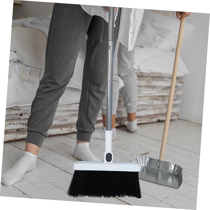 FRCOLOR Long Handle Broom and Foldable Dustpan Set Lightweight Stainless Steel Broom with Comb Teeth Ergonomic Design for Efficient Floor Cleaning for Home and Office