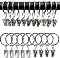 100 Pack Metal Curtain Rings with Clips, Drapery Clips with Rings, Drapes Rings 1 inch Inner Diameter, Fits Diameter 5/8 inch Curtain Rods, Silver