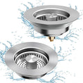 Kitchen Sink Drain Strainer, 3 in 1 All Stainless Steel Sink Strainer, Pop Up Sink Stopper with Copper Bounce Core, Anti-Clog Food Catcher Basket for US Standard 3-1/2 inch Drain (2 Pack)