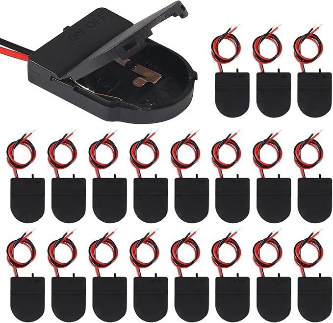 20pcs Button Battery Holder Coin Cell Battery Holder with Switch 1X CR2032 Battery Holder Battery Storage Boxes Cover with Leads On ON-Off Switch Socket Container CR2032 3V-Black