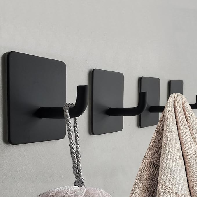 Bathroom Towel Hooks Drill Free Adhesive Hooks for Hanging, Waterproof, Removable, Stainless Steel Heavy Duty Sticky Hook, 8 Pack