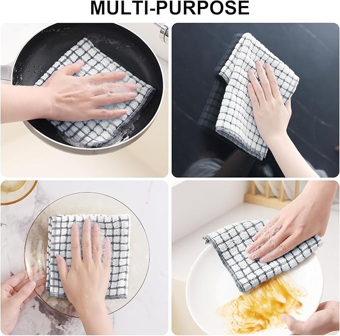 Kitinjoy Cotton 12 Pack Terry Kitchen Dish Cloths, 12 x 12 Inches Super Soft and Absorbent Dish Rags, Quick Drying Dish Towels for Washing Dishes, Grey
