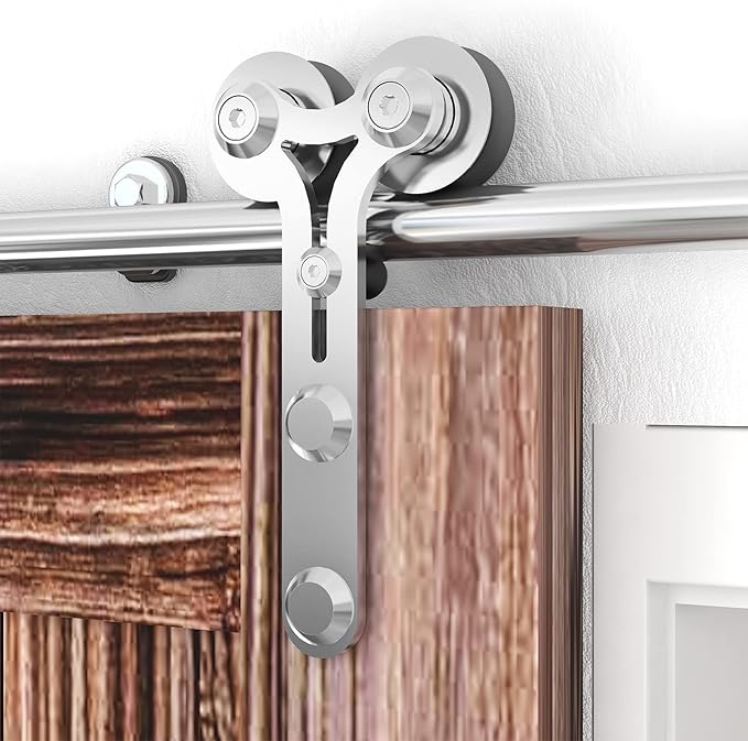 TSMST 12FT Sliding Barn Door Hardware Kit, Stainless Steel Heavy Duty Sturdy Barn Door Track for Single Wood Door, Slide Smoothly Quietly (Y Style)
