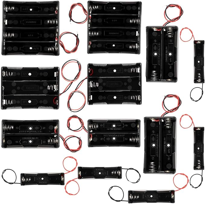 13PCS 18650 Battery Case Holder with Lead Wire Bundle, 1/2/3/4x 3.7V Series Circuit DIY Battery Storage Boxes, 1 Slots, 2 Slots, 3 Slots, 4 Slots in Parallel Black Plastic Batteries Case with Pin