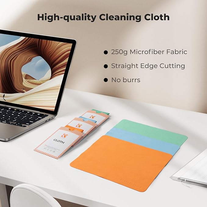 K&F CONCEPT 12 Pack Lens Cleaning Cloth | Microfiber Cleaning Cloth | Glasses Cleaning Cloths | Eyeglass Lens Cleaner | Eyeglasses, Camera Lens, VR/AR Headset Screen Cleaning | Orange & Green & Blue