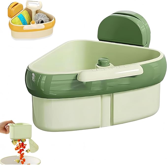 Corner Sink Strainer,Sink Strainer Basket,2026 New Upgraded Suction Cup Press Sink Drainer Basket,Food Drainer for Sink,Practical Corner Kitchen Sink，Sink Ccorner Strainer Helper (Green)