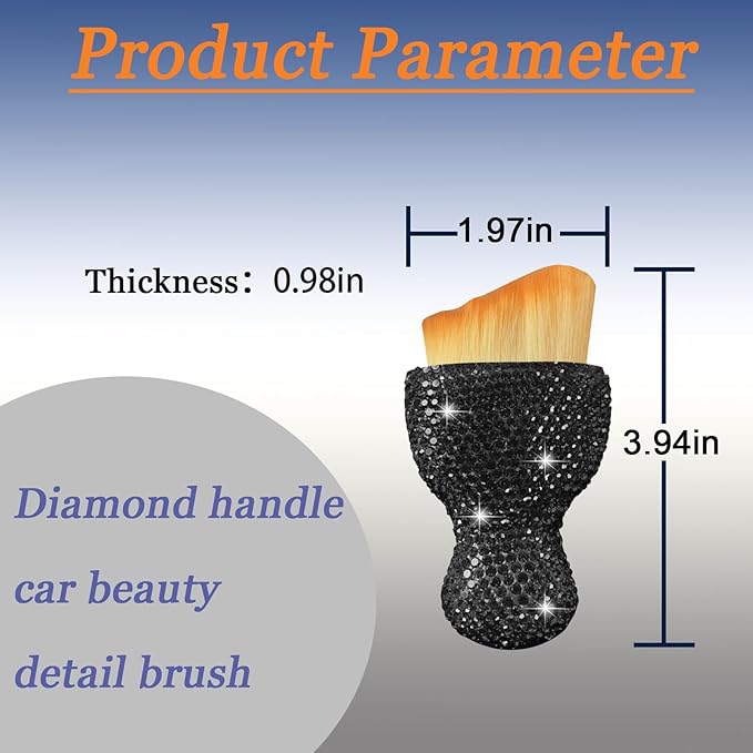 Car Detailing Cleaning Brush, Auto Interior Dust Brush with Diamond, Handle Soft Bristles Dusting Tool, Scratch Free Dirt Clean Brushes for Vehicle Dashboard, Air Conditioner Vent (Black)