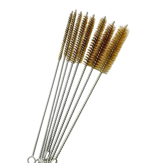 8Pcs Brass Wire Tube Cleaning Brush Set 12inch Long Handle Bristle Tube Brush Metal Pipe Cleaner Bore Brush for Auto Parts, Tubes, Bottle, Glass (6, 8, 10, 12, 14, 16, 20, 25mm)