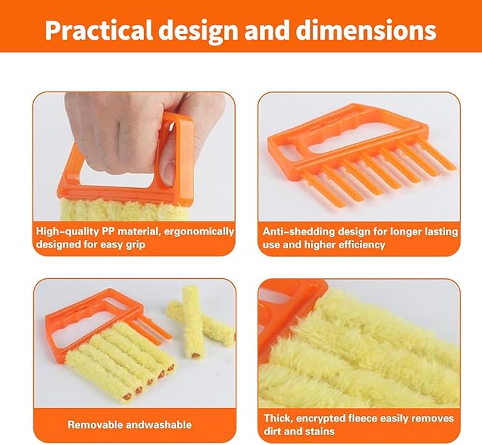 12 Pcs Window Venetian Blind Cleaner Duster Tool, Microfiber 6 Finger Duster Brush for Cleaning Window Shutters, Air Conditioner, Wood & Vinyl Blinds, Includes 6 Cloth Covers (12)