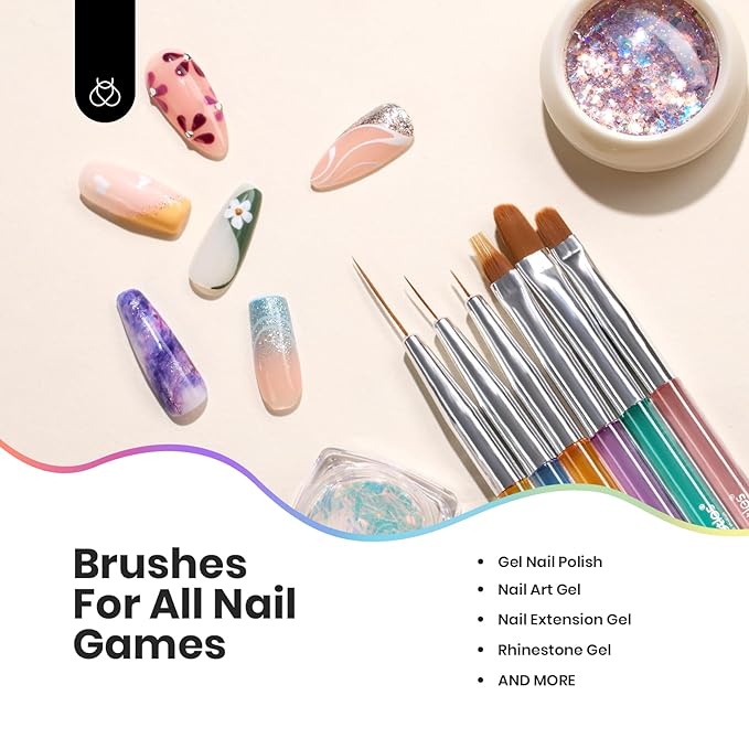 Beetles Gel Nail Art Brushes, 6 Pcs Double-Ended Fingernail Art Design Pens Gel Paint Liner Ombre Gradient French Tip Brush Dotting Pen Nail Brush Set, DIY Manicure Tools Gift for Women