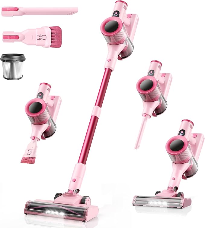 Dzaki Cordless Vacuum Cleaner, Stick Vacuum with Smart LED Display, 50KPA 55Mins Vacuum Cleaners for Home, Powerful Suction, Anti-Tangled Lightweight Rechargeable Vac for Pet Hair, Carpet