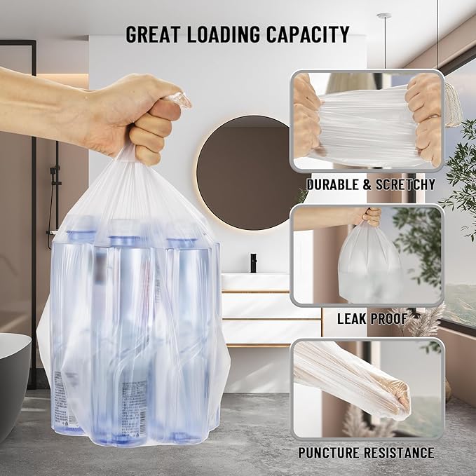 Small Trash Bags 4 Gallon, Flexible & Durable Small Garbage Bags, Unscented & Easy Tearing Bathroom Trash Bag for Kitchen, Bathroom, Bedroom, Office, Transparent, 330Counts, 0.3Mil