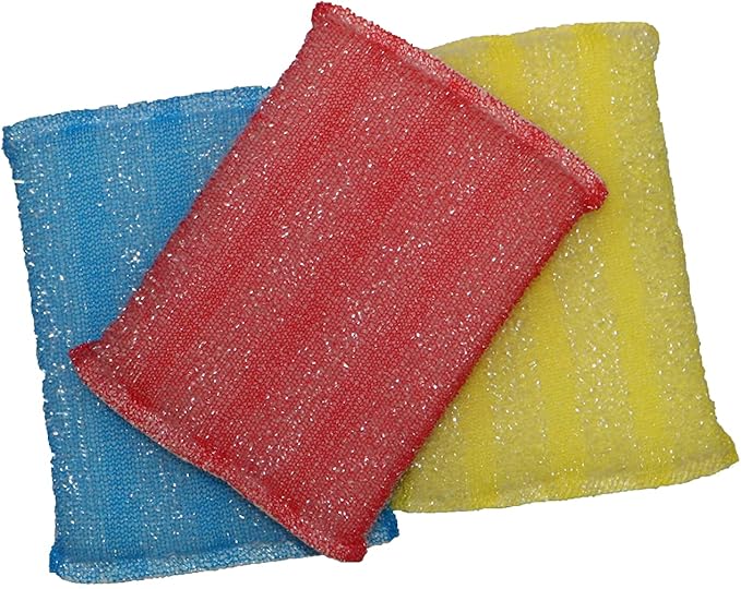 Nylon Kitchen Sponge Scrubber, Heavy Duty, Hand Friendly Scouring Sponge for Sink, Pot, Dish Washing Scrubber Non-Scratch, Kosher Sponge,6 Pack, Blue-Red/Pink-Yellow by Superio…