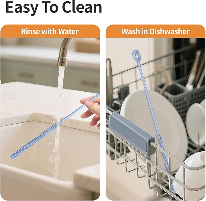 2Pcs Silicone Straw Cleaner Brush, Dual-Size Brushes (6mm Slim & 9mm Wide), Clean for Reusable Straws, Cups and Tumblers, Durable & Eco-Friendly, Blue