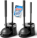 2Pack 2 in 1 Toilet Brush and Plunger Set, Extended Handle Plunger,Toilet Bowl Brush Plunger Set,Bathroom Cleaning Tools,Toilet Brush Plunger Combo,Cleaning Supplies，Black