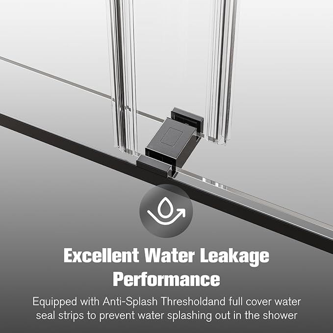 Shower Door 56–60 in W x 76 in H, 3/8" Tempered Glass Double Sliding Shower Door, Frameless Matte Black, Exquisite Rolling Track Design, Reversible Installation for Modern Bathroom