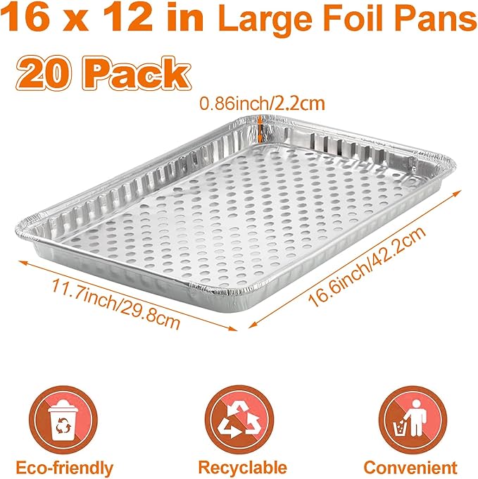 CYEAH 20 Pcs Aluminum Foil Pans, 16 x 12 in Large Aluminum Pans, Aluminum Cookie Sheets for Baking, BBQ Grill Topper Pan for Food Prepping, Outdoor Cooking and Camping