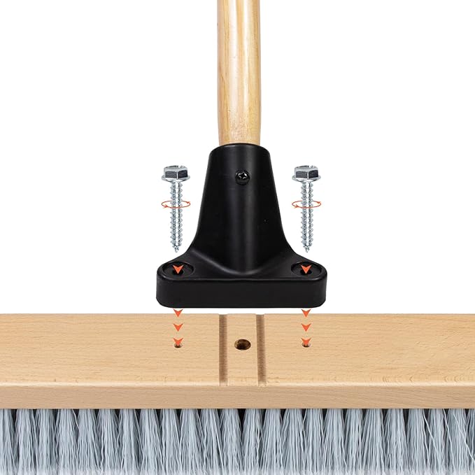 ALANNG 24” Push Brooms for Indoor and Outdoor, Heavy Duty Broom for Sweeping with 61” Wood Handle, Soft Bristle and Stiff Bristle Broom Set for Shop, Garage
