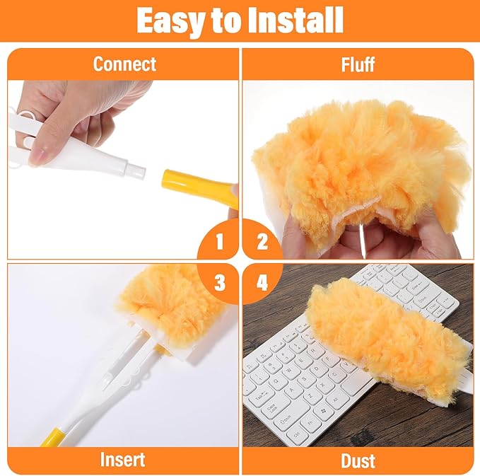360° Duster Refills Compatible with Swifer Dusters, 60 Count + 2 Size Handle, Disposable Duster Refills for Cleaning Home, Office, Corners, Blinds, Furniture, Cars and More
